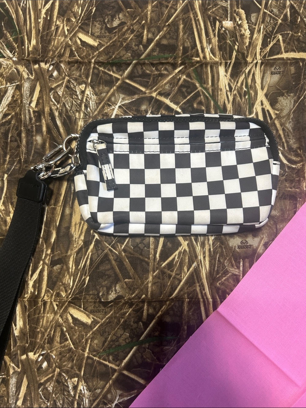 Black & White Checker Wristlet Phone Pouch